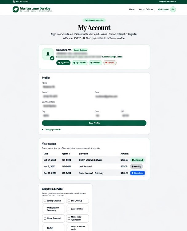 Field Service Platform — customer portal My Account
